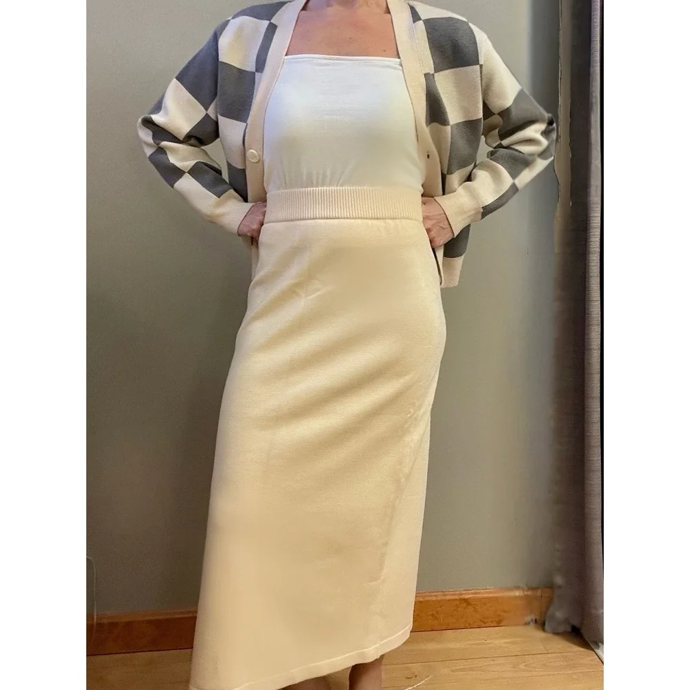 Willow‎ And Wind XS Checkered Cardigan Ivory/grey. Valentine's Girly Slay Crop - Picture 8 of 16